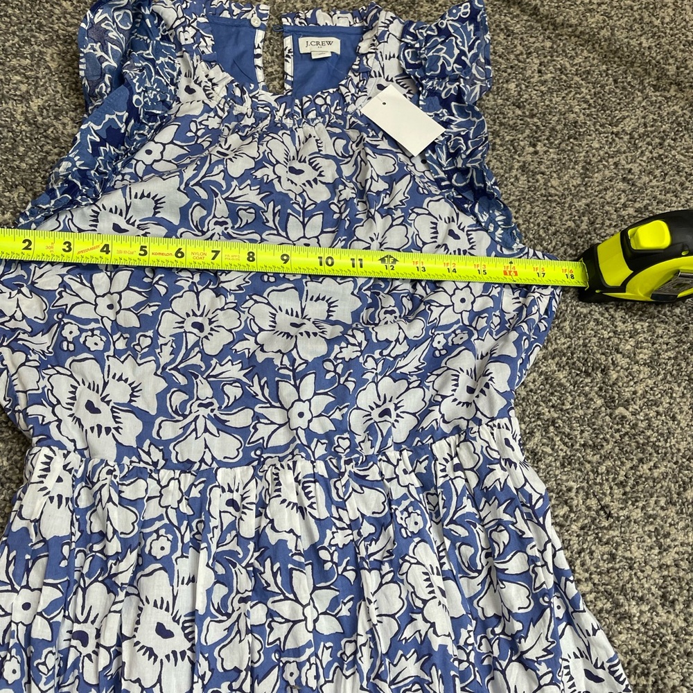 J Crew NWT Ruffle Tiered Blue Size 4 Floral Midi Short Sleeve Dress Cotton Light - Picture 11 of 14